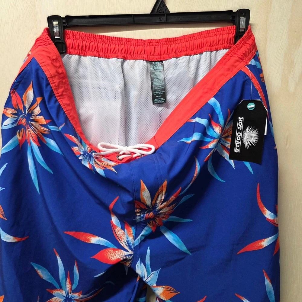 Hot Coals Mens Swim Shorts XL Blue Orange‎ Floral Tropical Quick Dry UPF 50+ New
